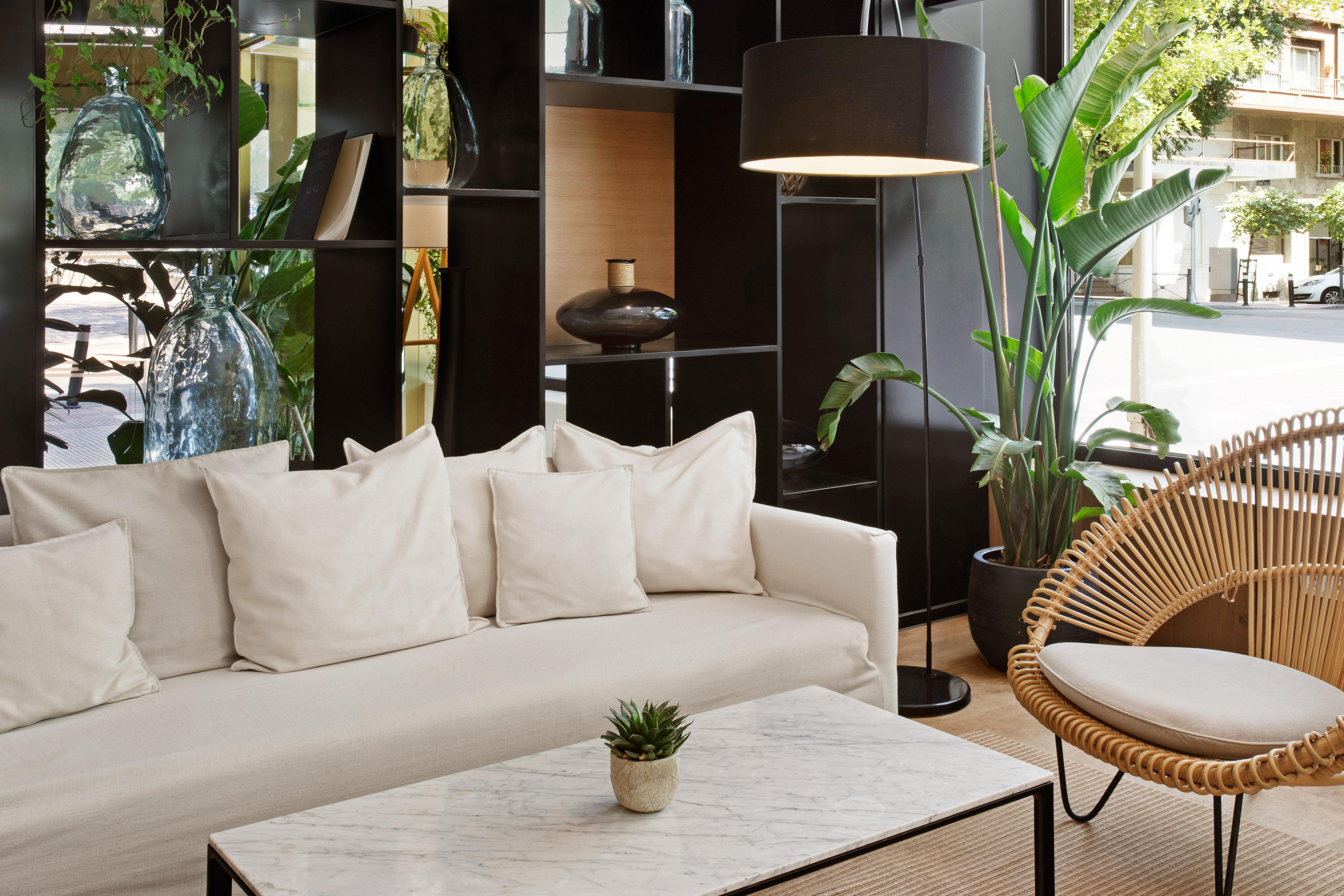 a room with a couch and a table