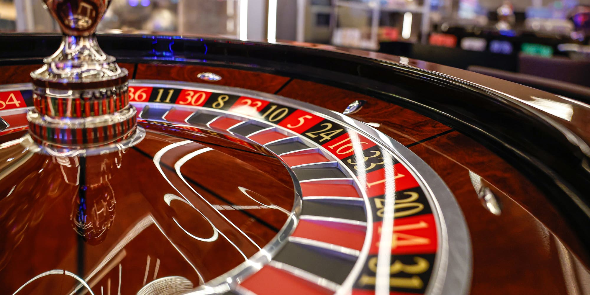 a roulette wheel with a ball on it