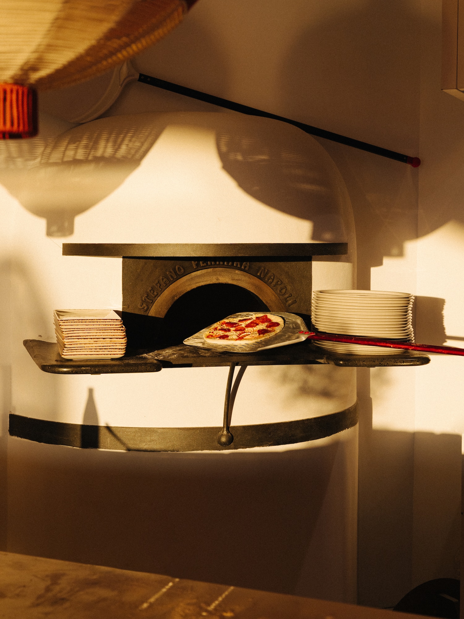 a pizza in a oven