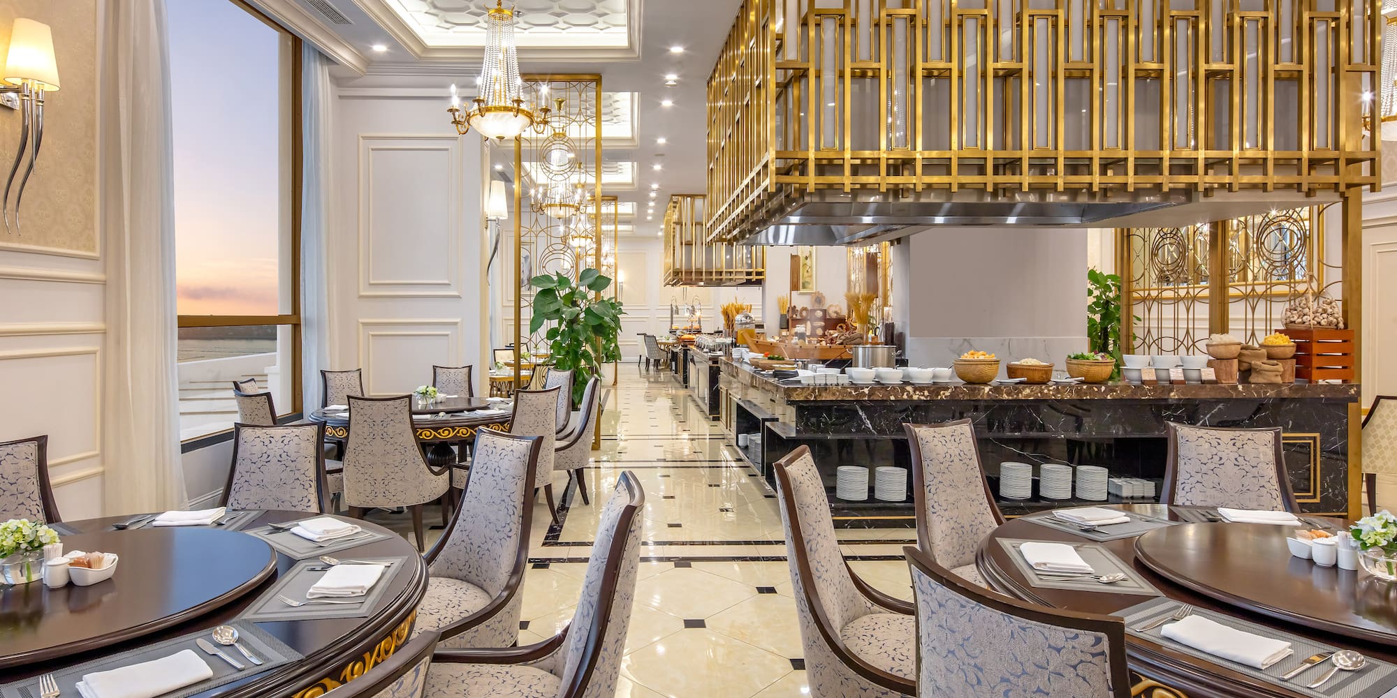 a restaurant with tables and chairs