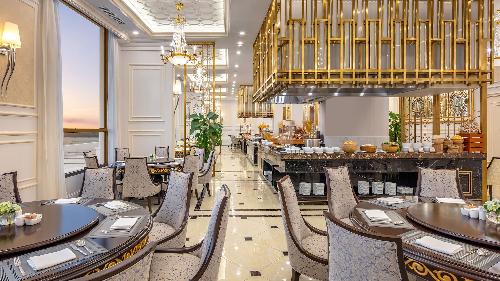 a restaurant with tables and chairs