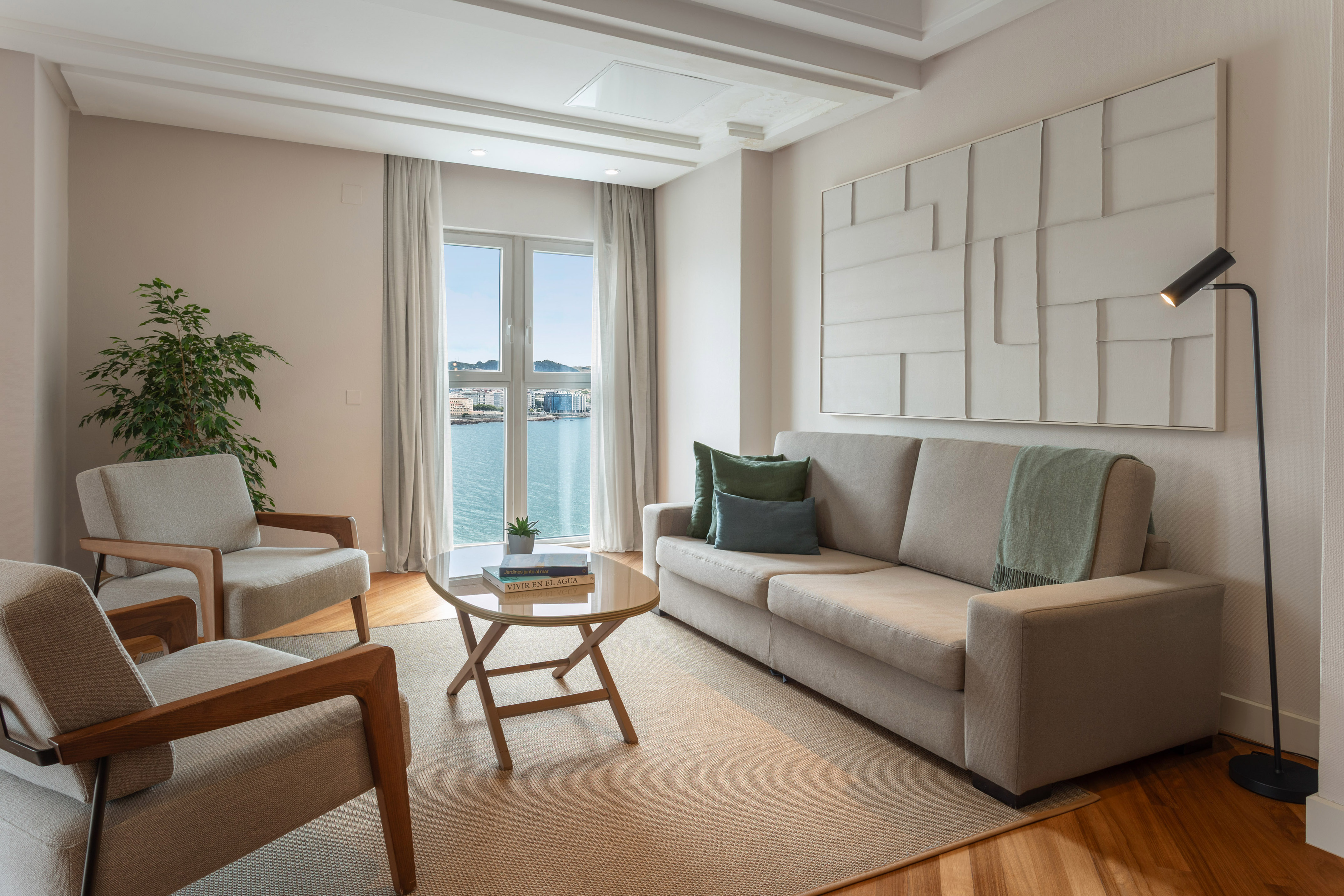 a living room with a couch and a coffee table