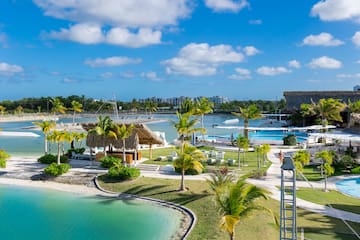 a pool next to a body of water