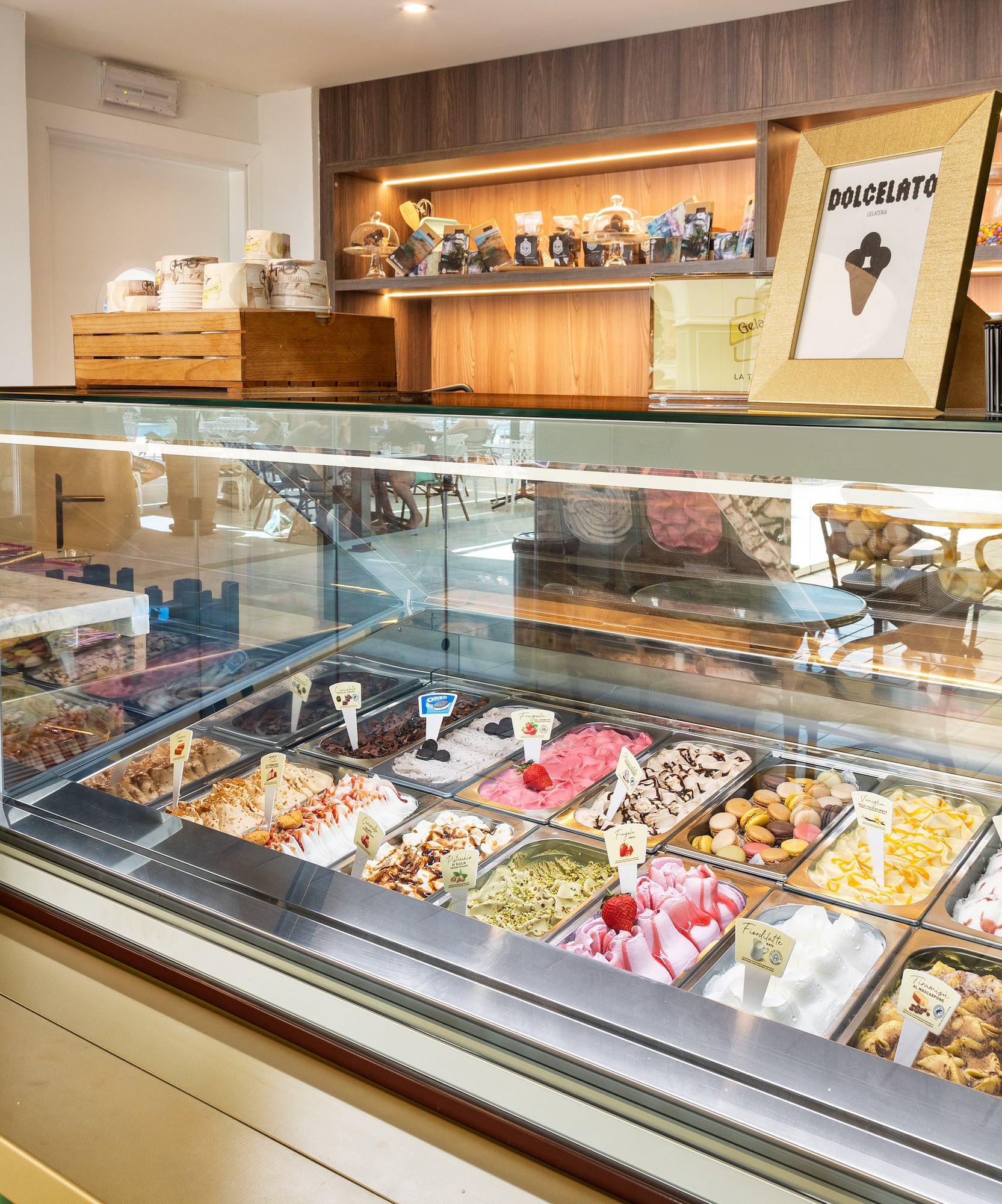 a display case with food in it
