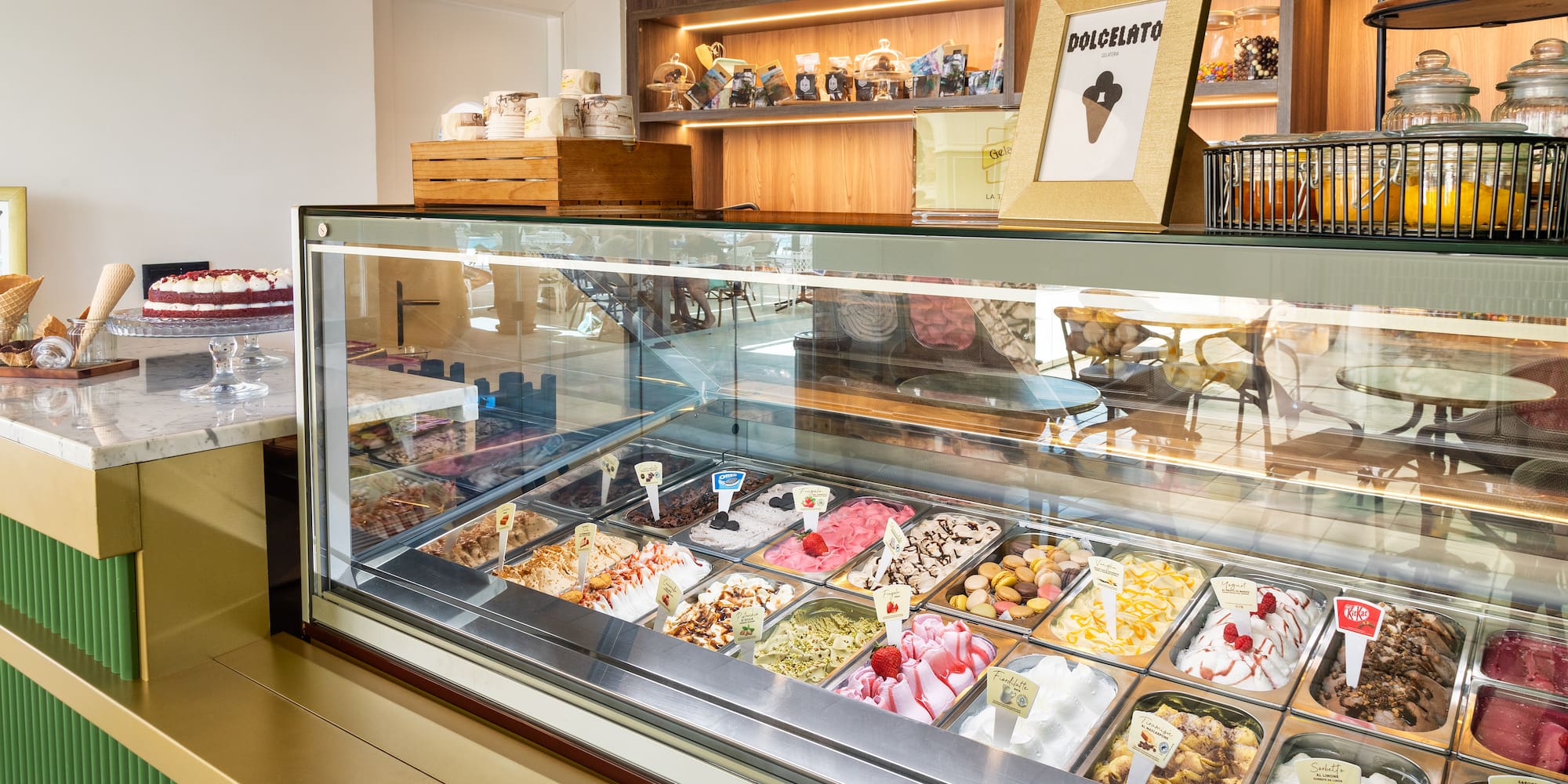 a display case with food in it