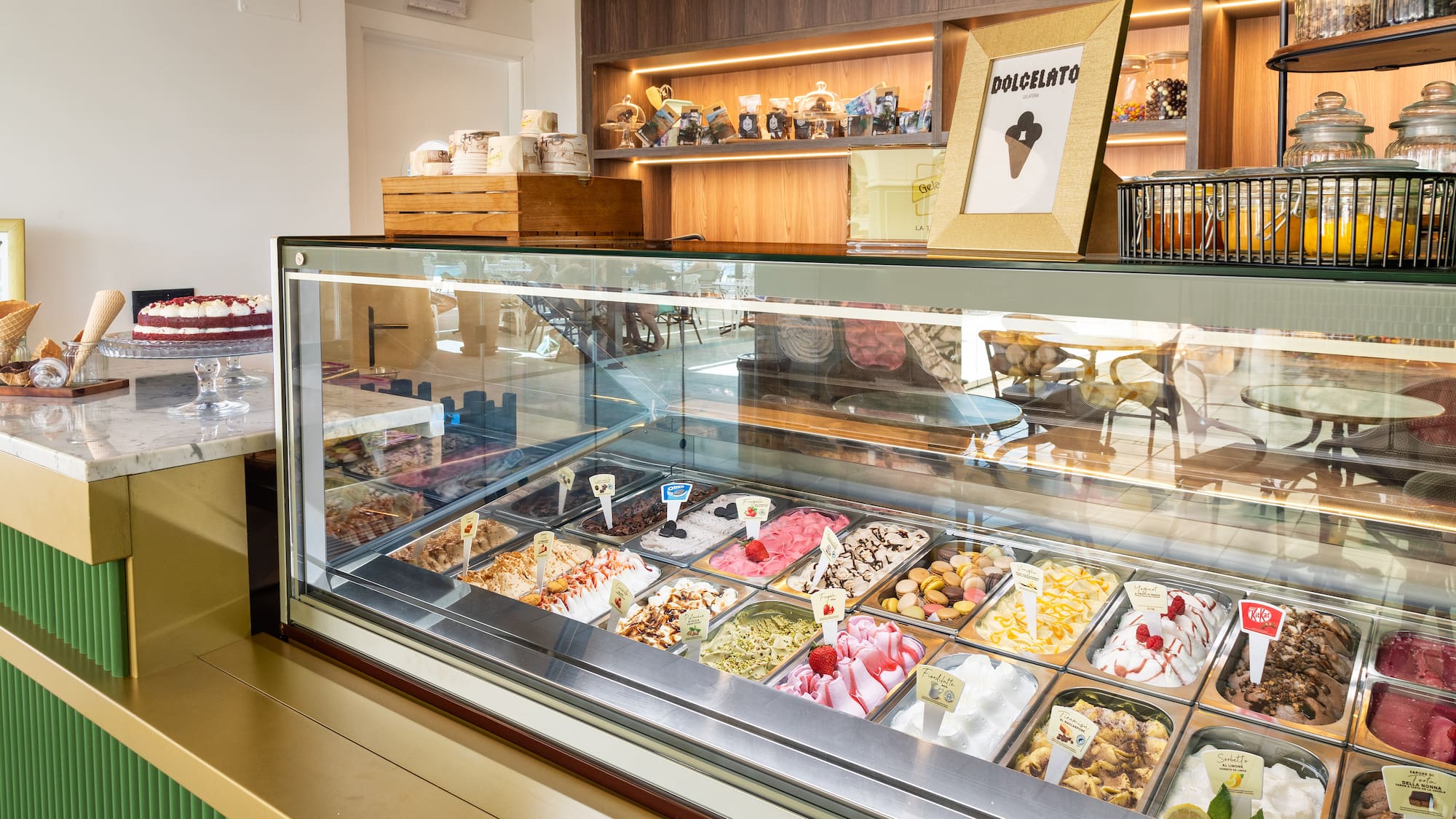 a display case with food in it
