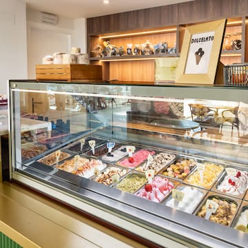 a display case with food in it