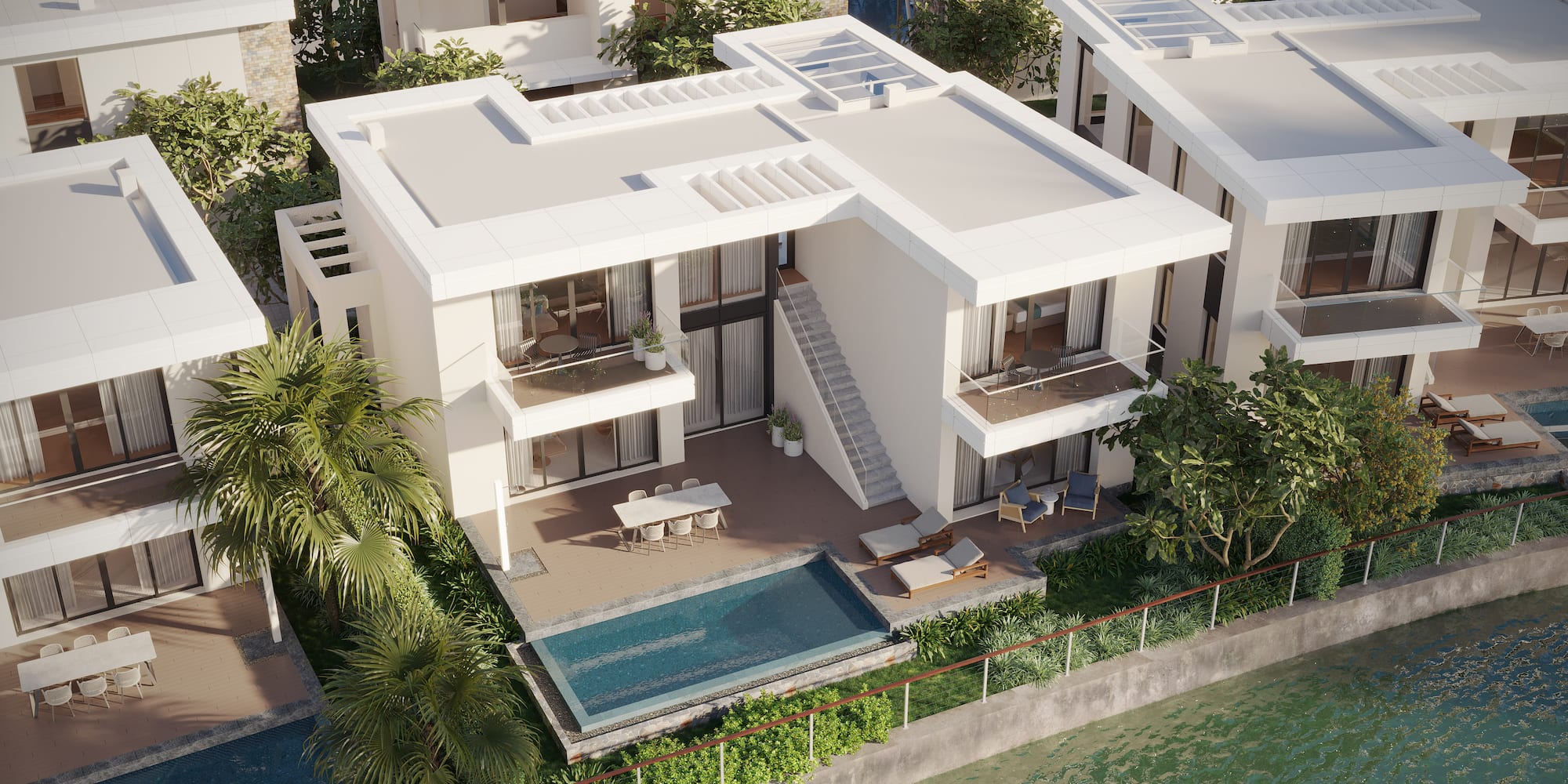 a building with a pool in the middle of it