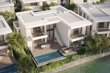 a building with a pool in the middle of it