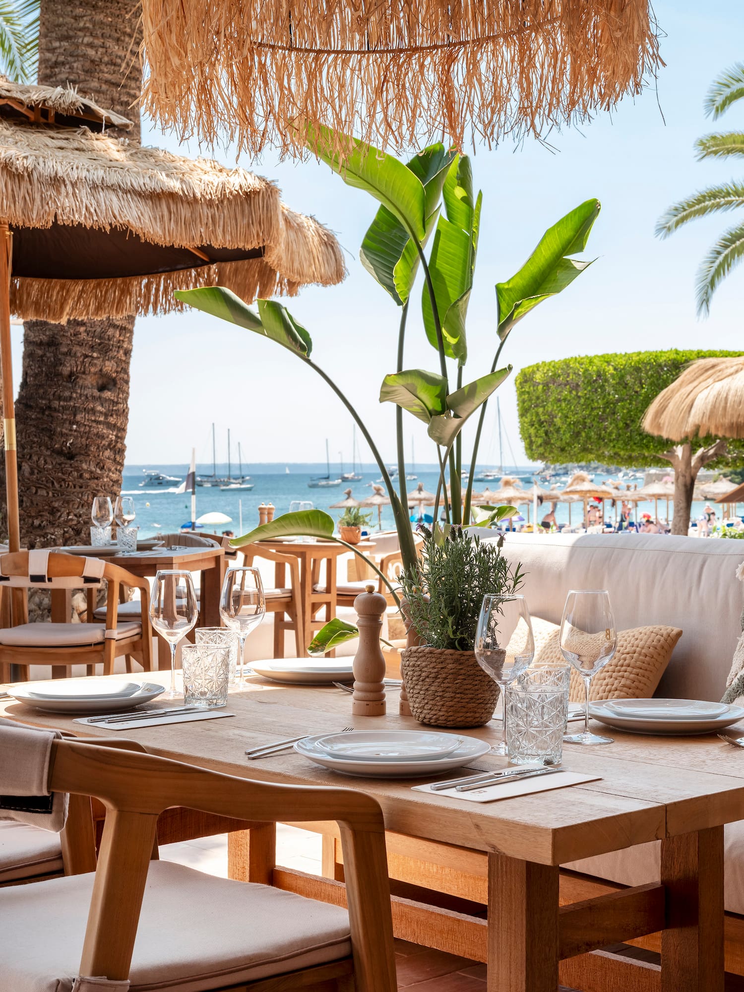 a table set up for a restaurant