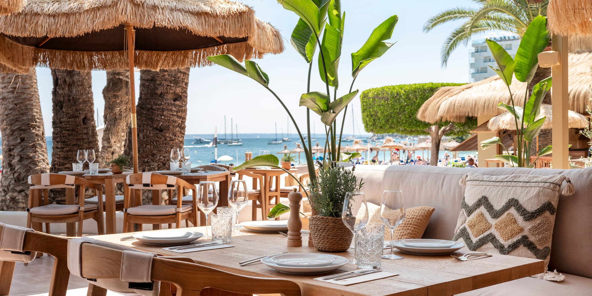 a table set up for a restaurant