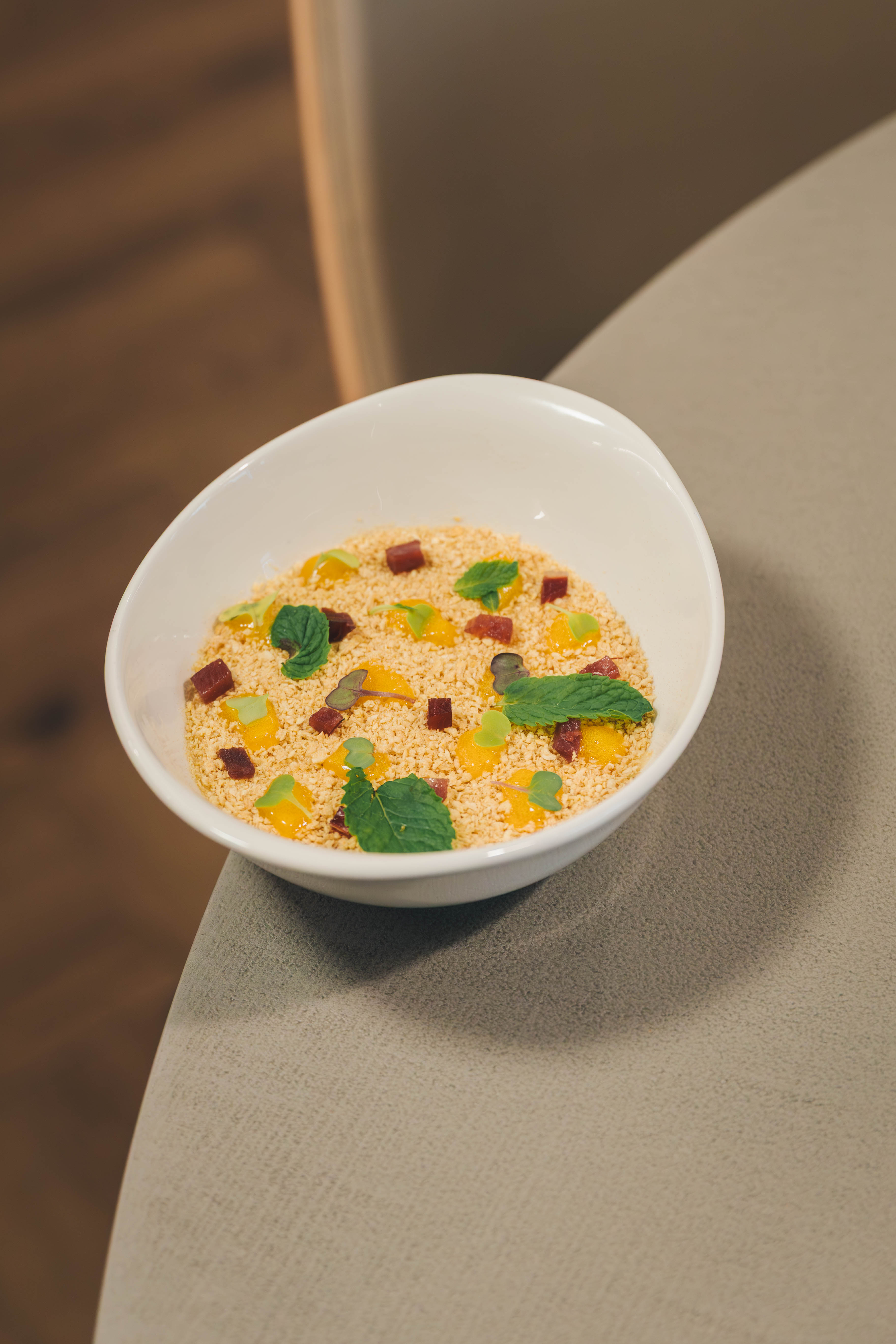 a bowl of food on a table