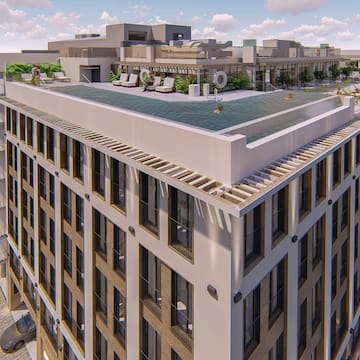 a building with a pool on top