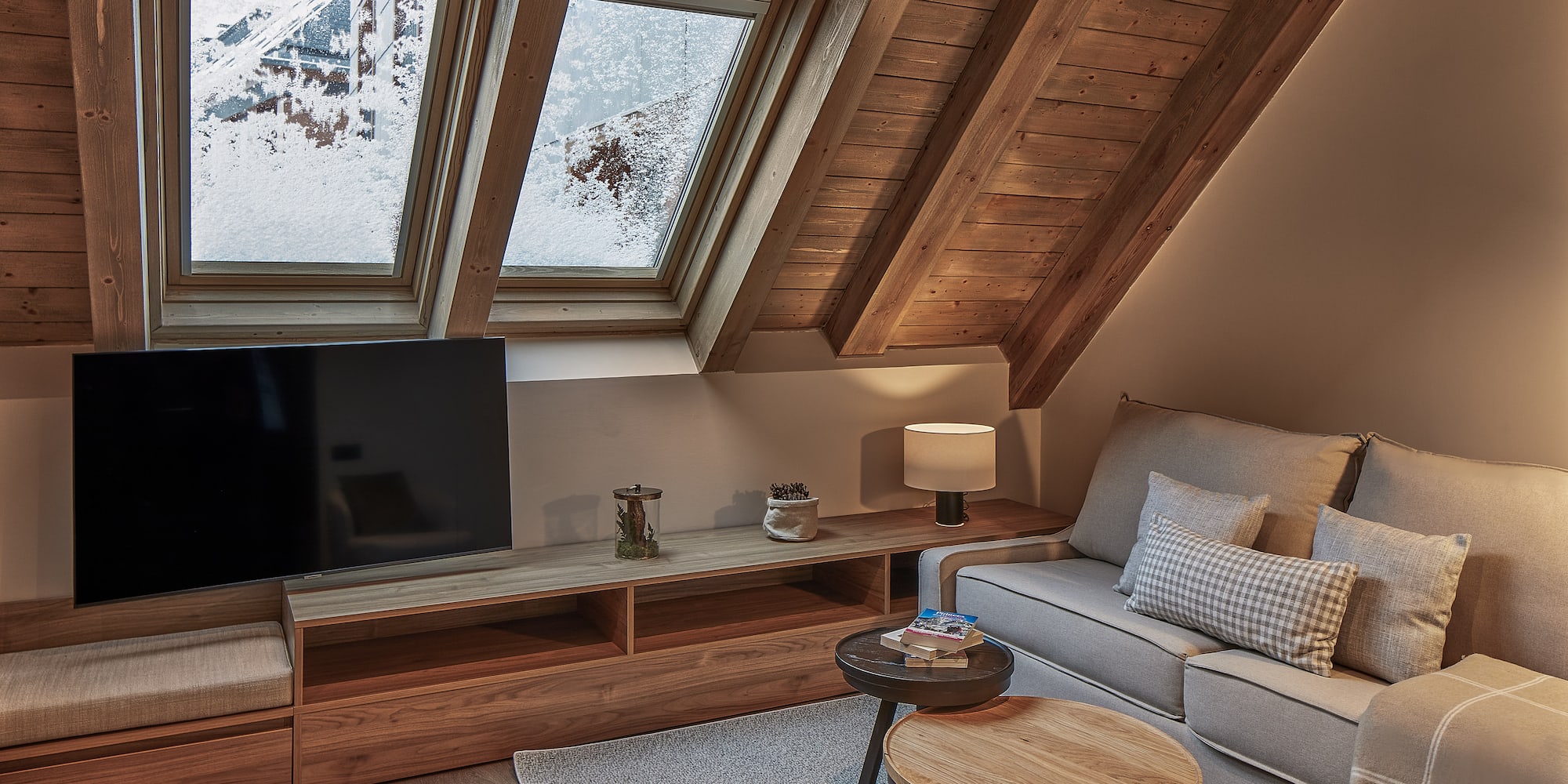 a living room with a tv and a couch