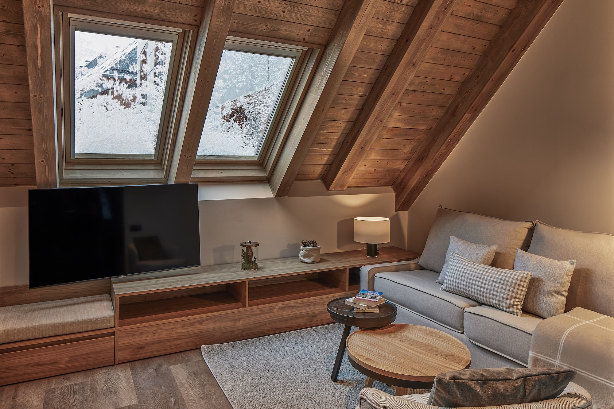 a living room with a tv and a couch