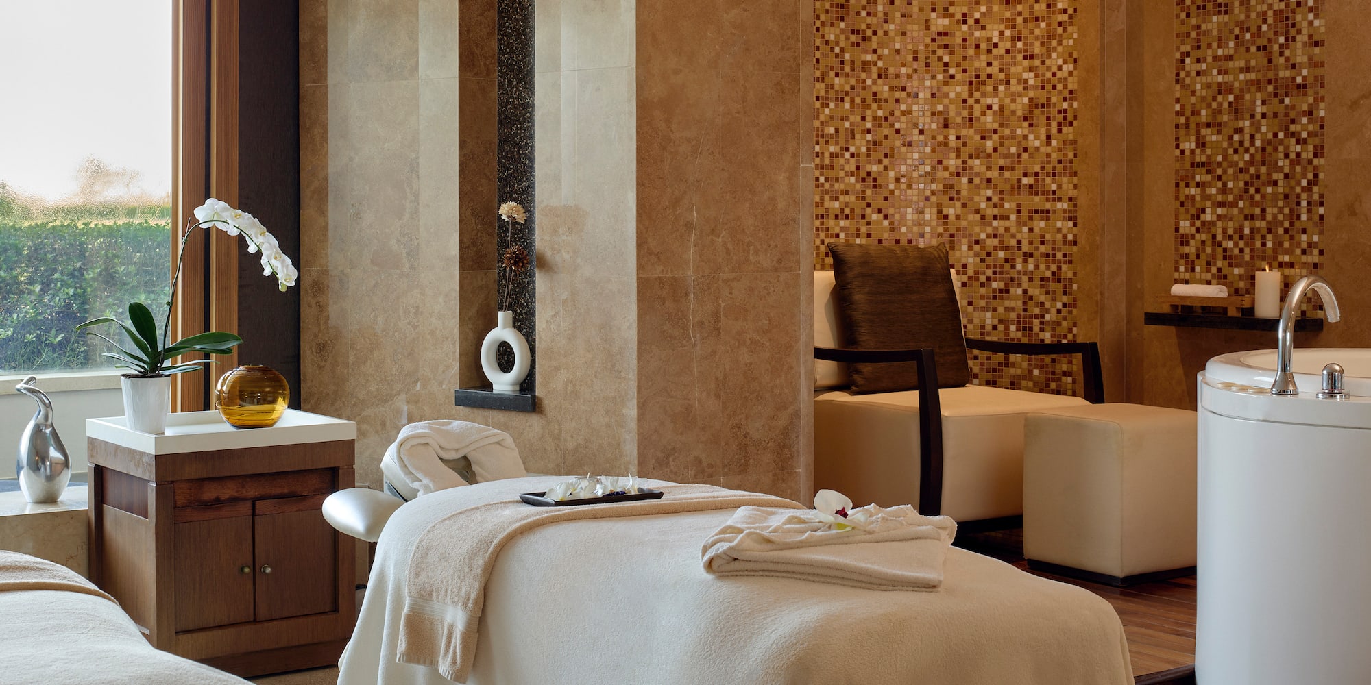 a massage table in a room