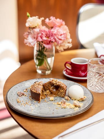 a plate of dessert on a table