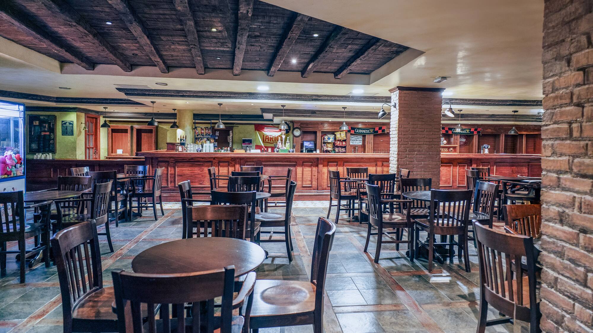 a room with tables and chairs