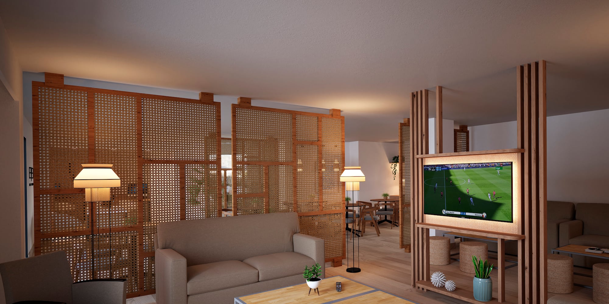 a living room with a tv and a couch