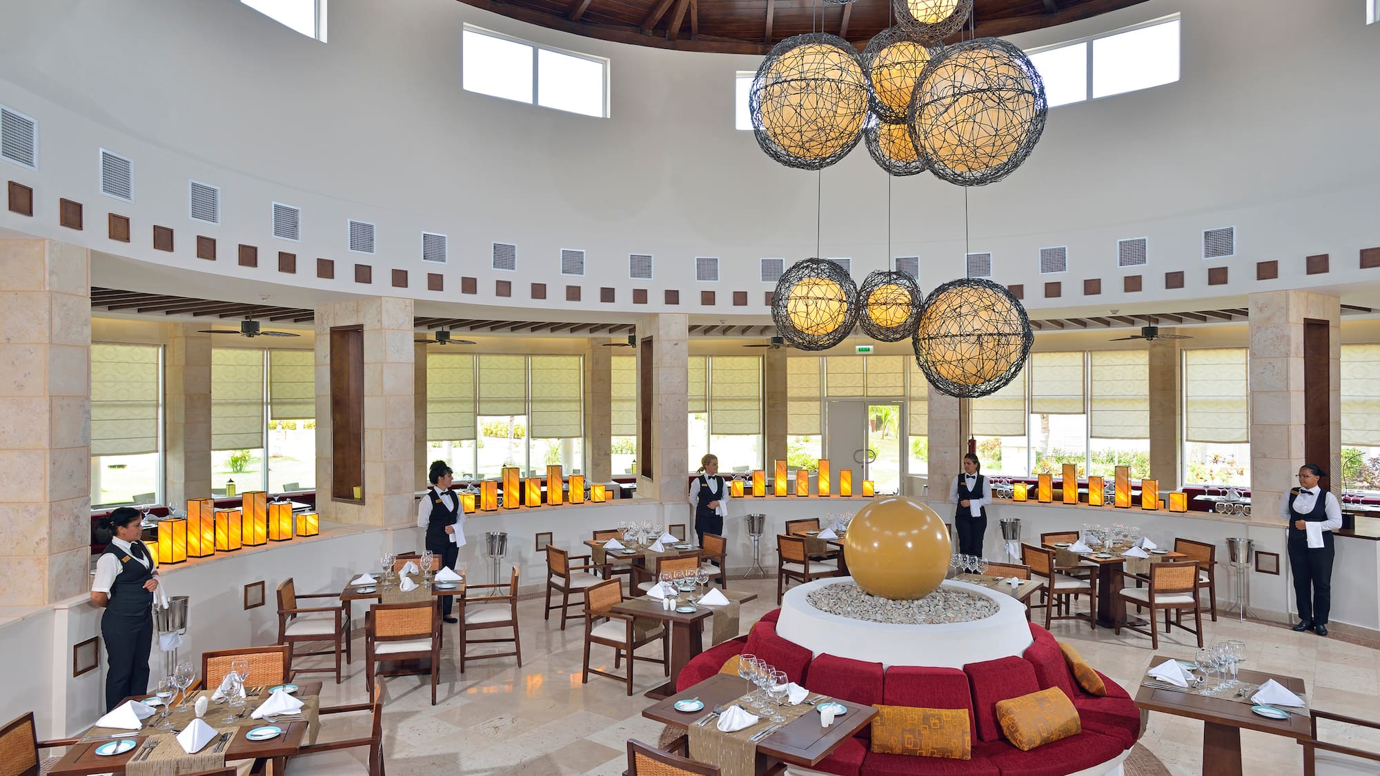 a restaurant with tables and chairs