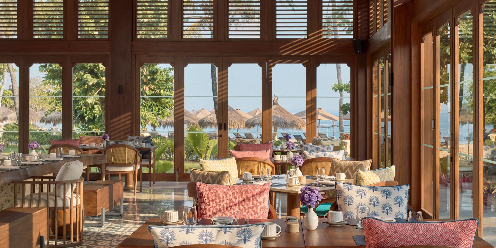 a room with tables and chairs