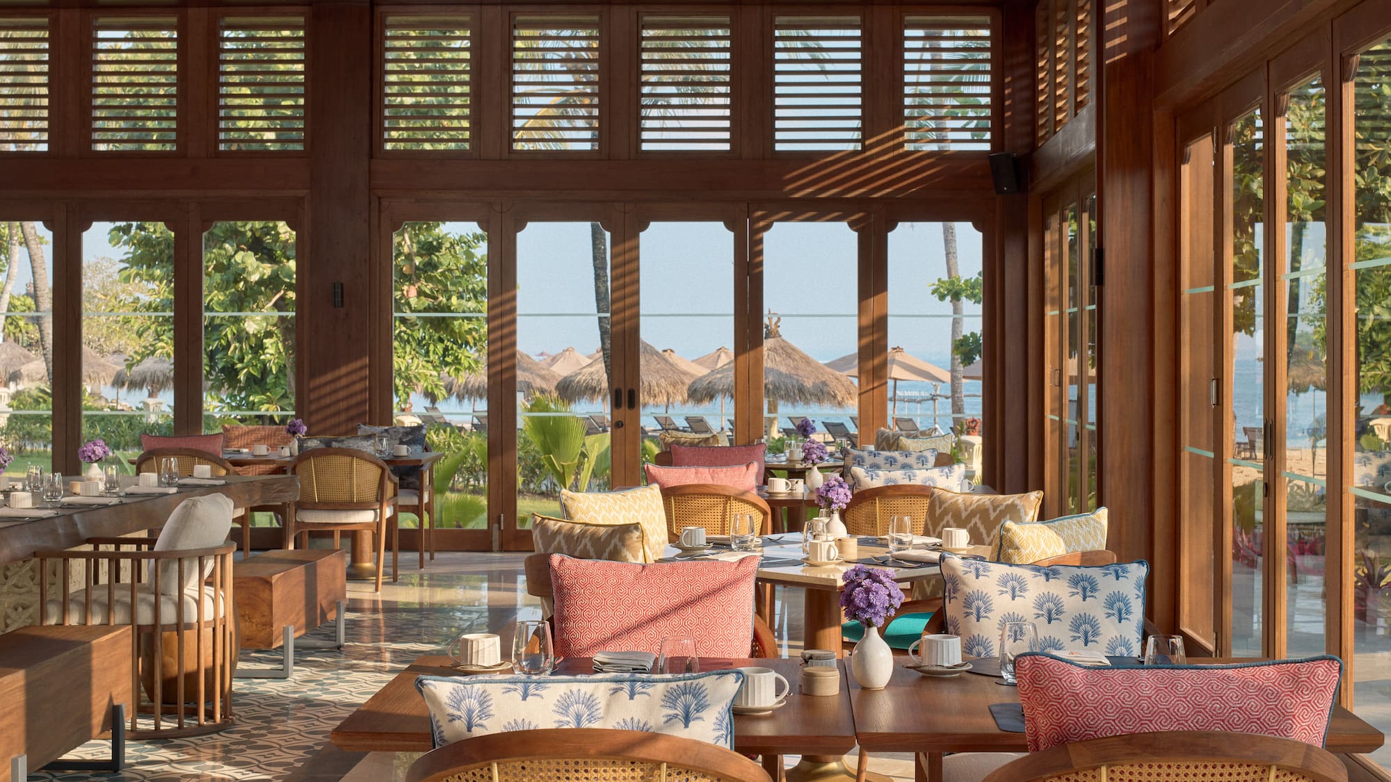 a room with tables and chairs