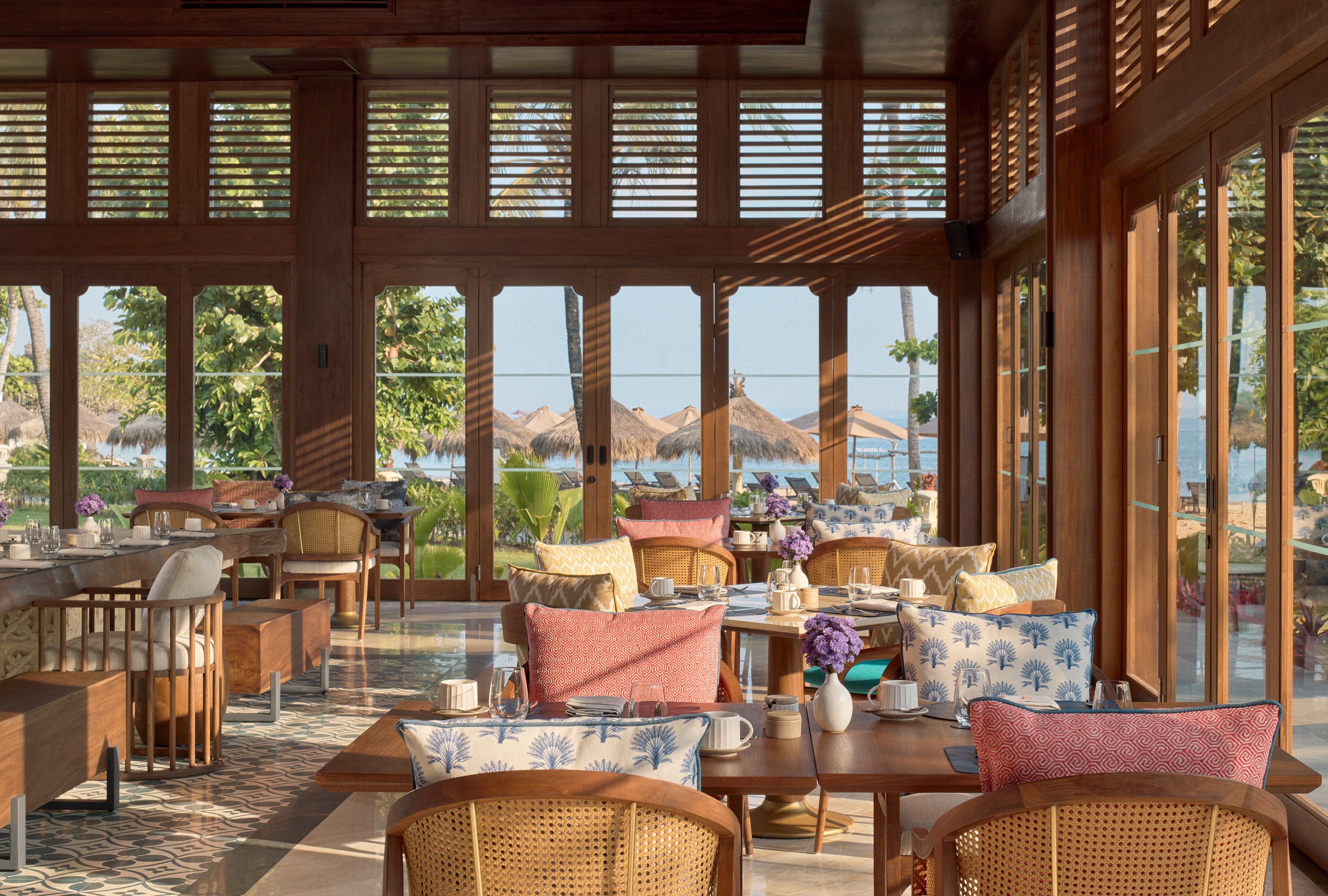 a room with tables and chairs