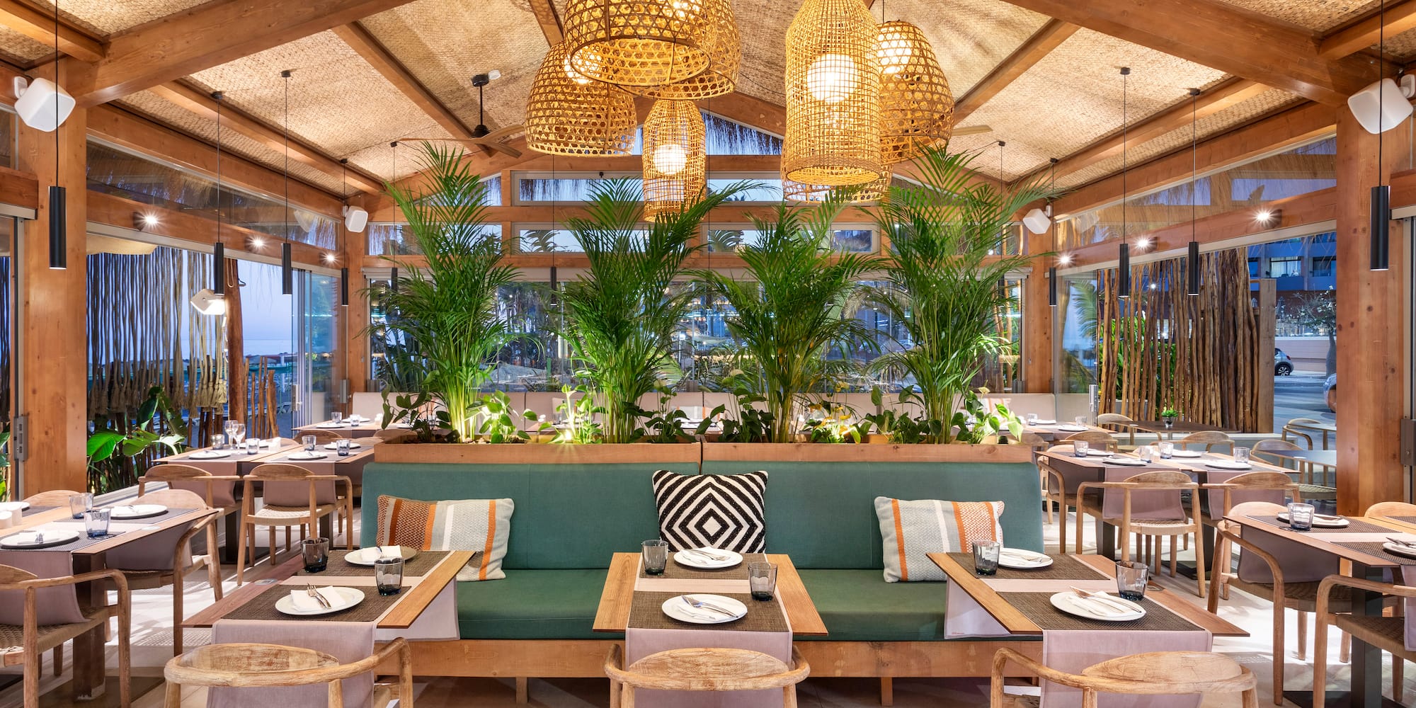 a restaurant with tables and chairs