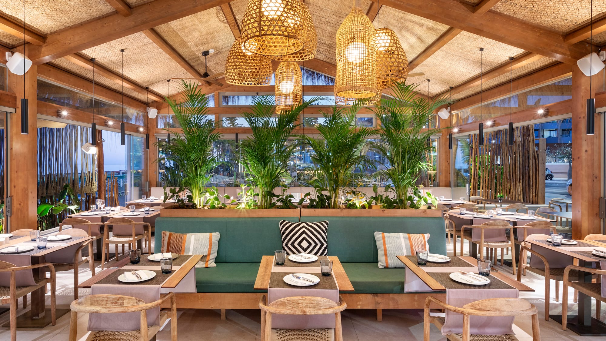 a restaurant with tables and chairs