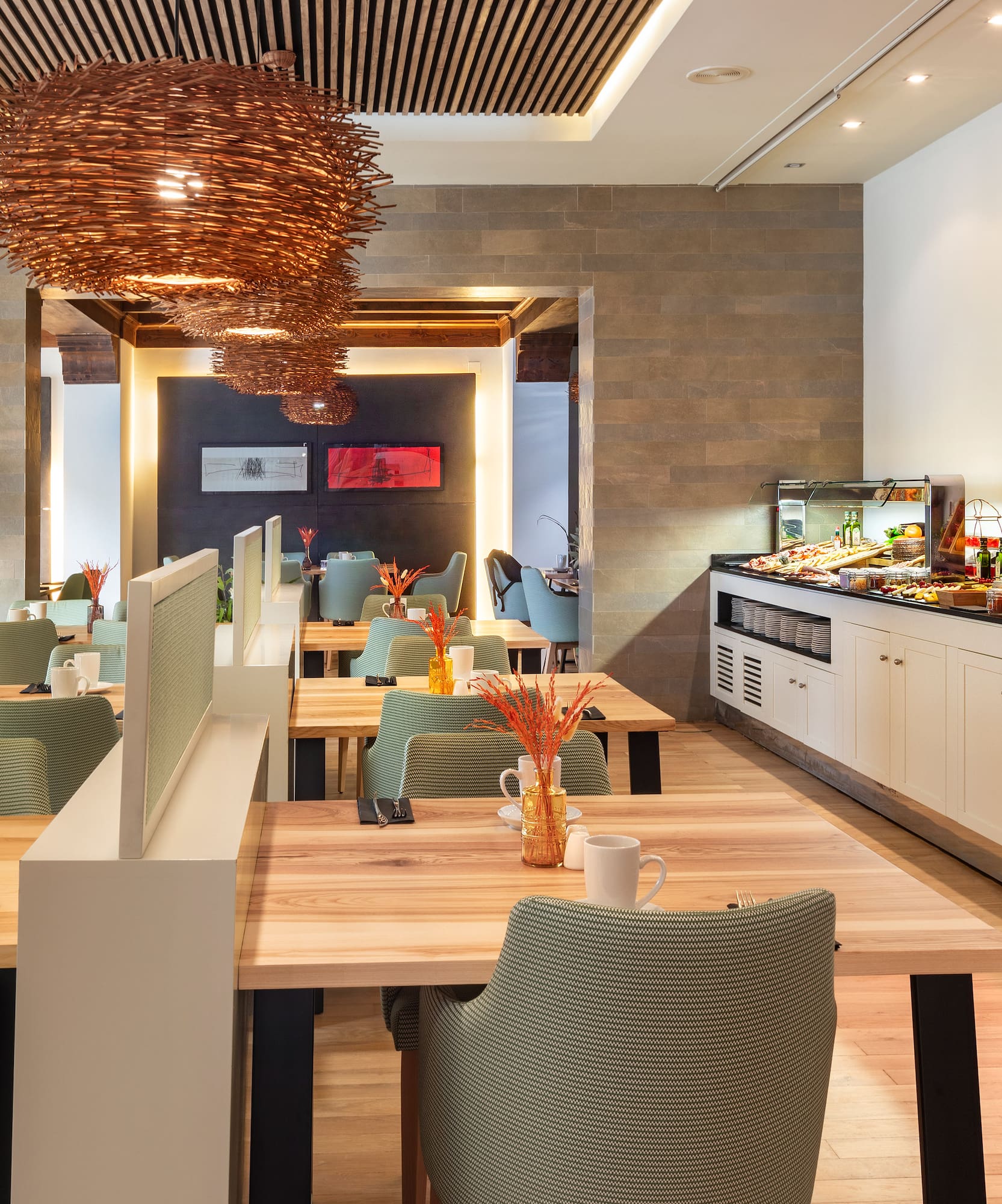 a restaurant with tables and chairs