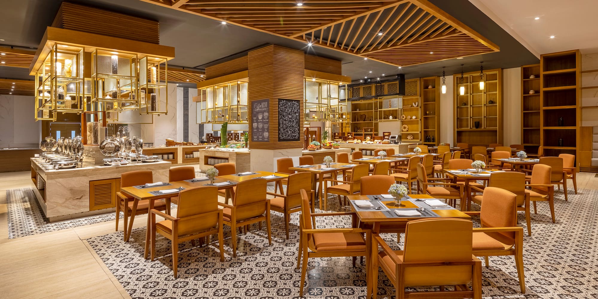 a restaurant with tables and chairs