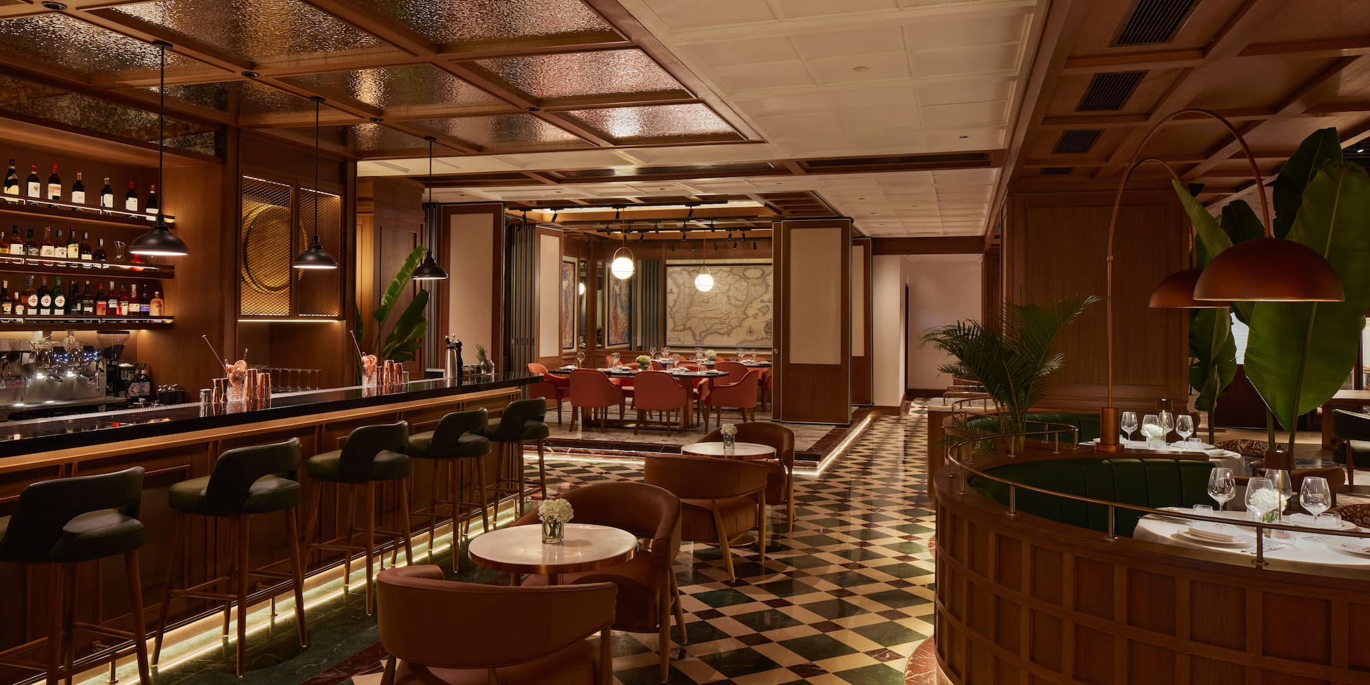 a room with tables and chairs