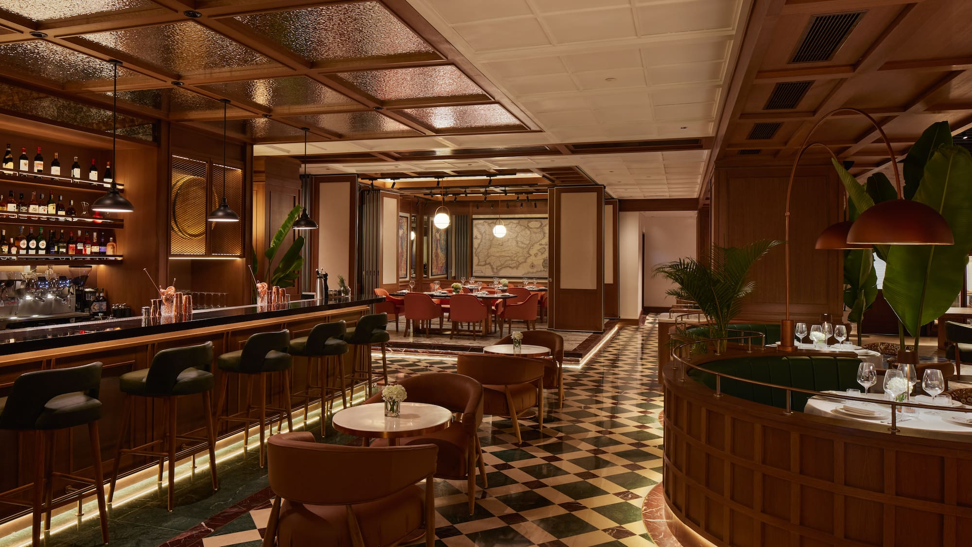 a room with tables and chairs