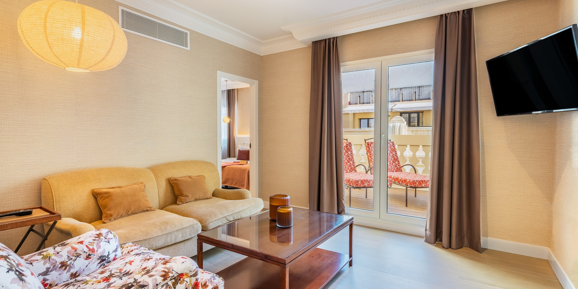 a living room with a couch and a coffee table