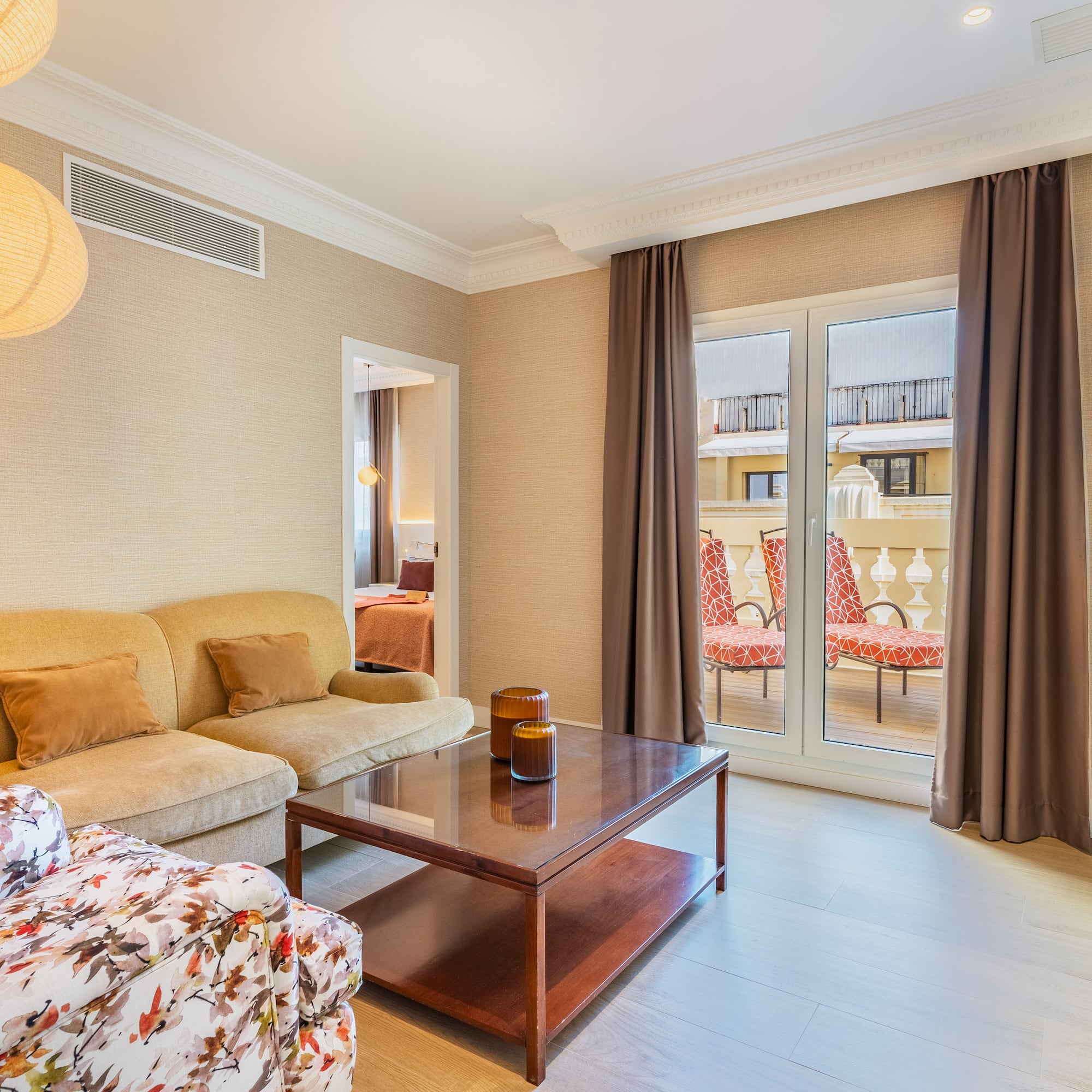 a living room with a couch and a coffee table