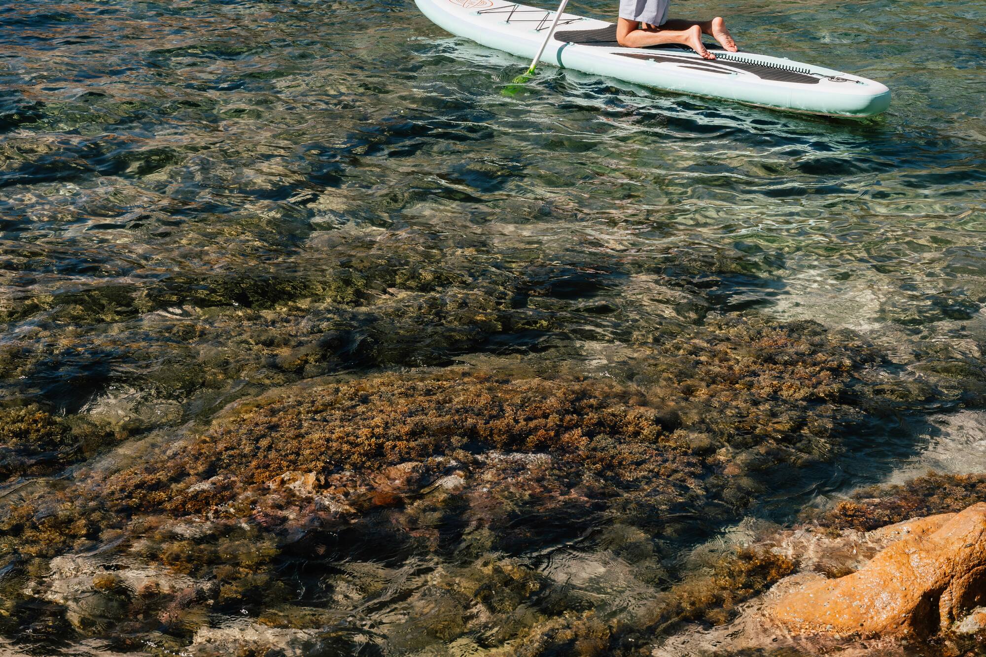 a man on a paddle board in the water