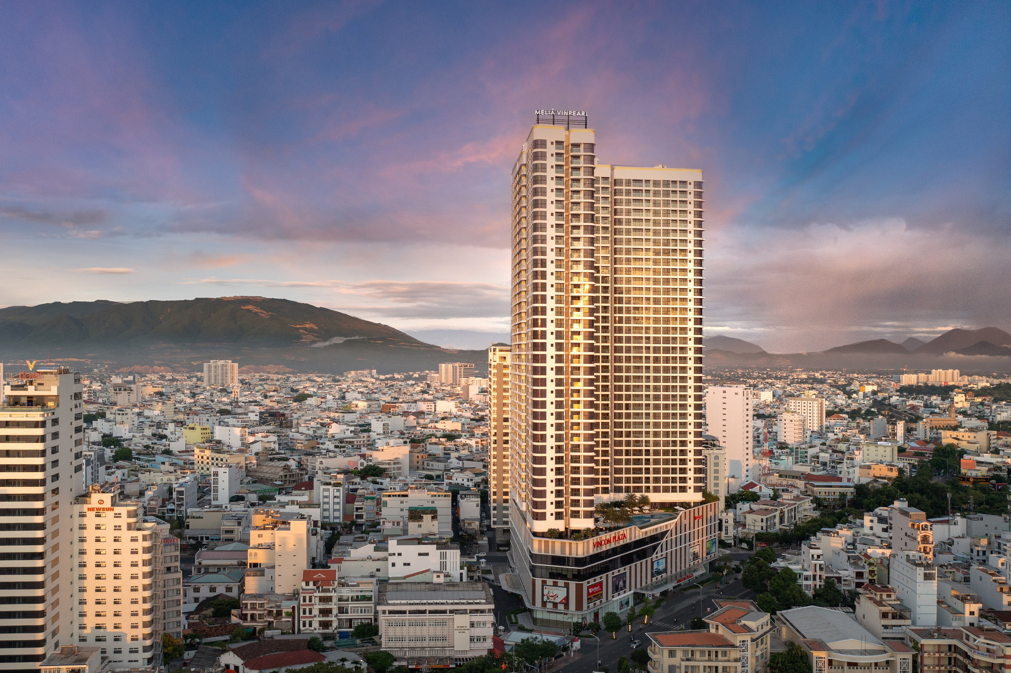 a large city with a tall building