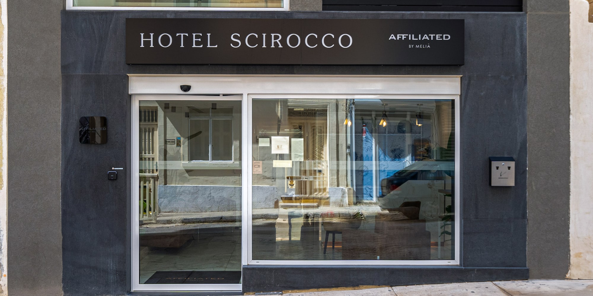 a building with glass doors