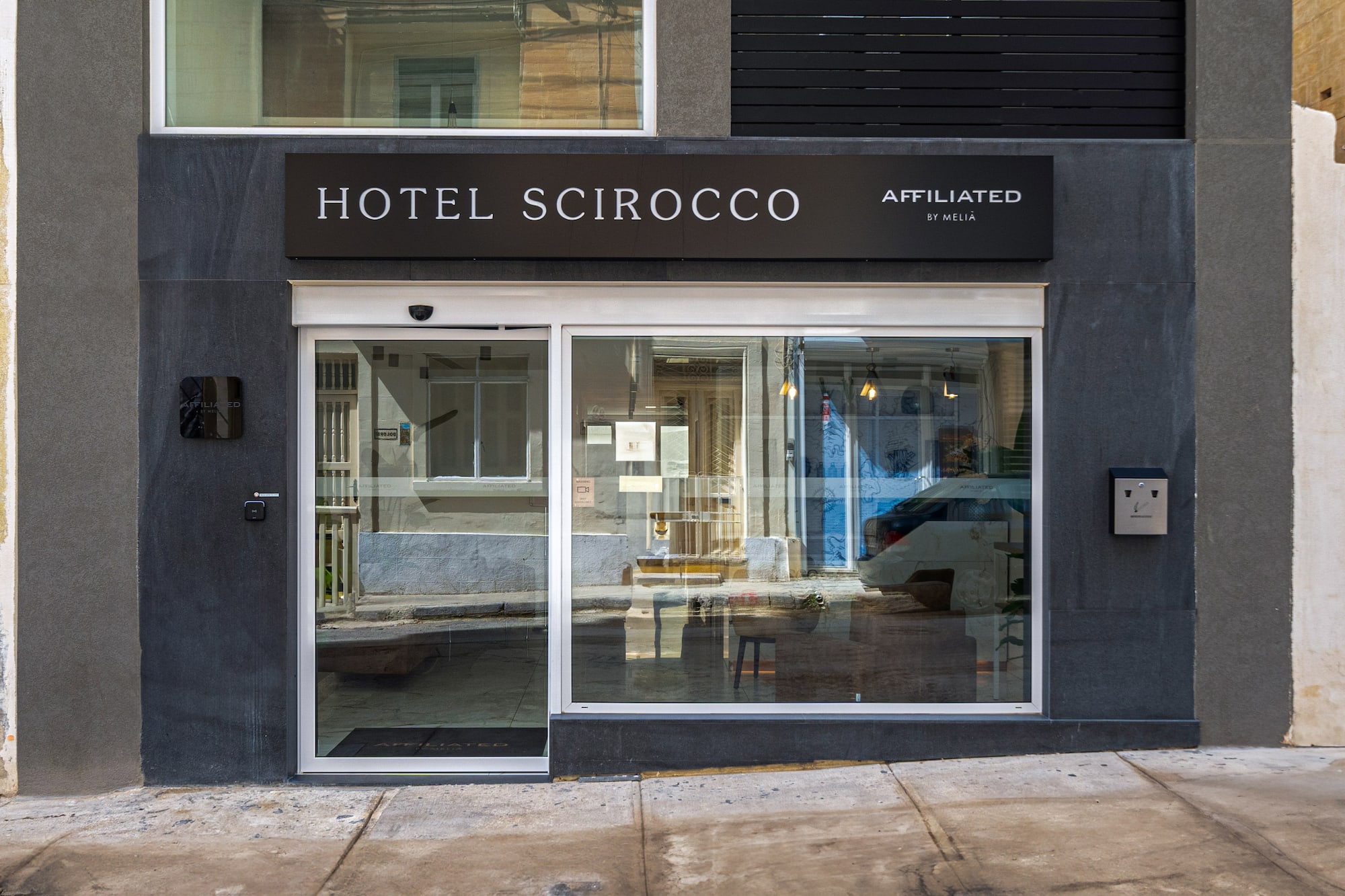 a building with glass doors