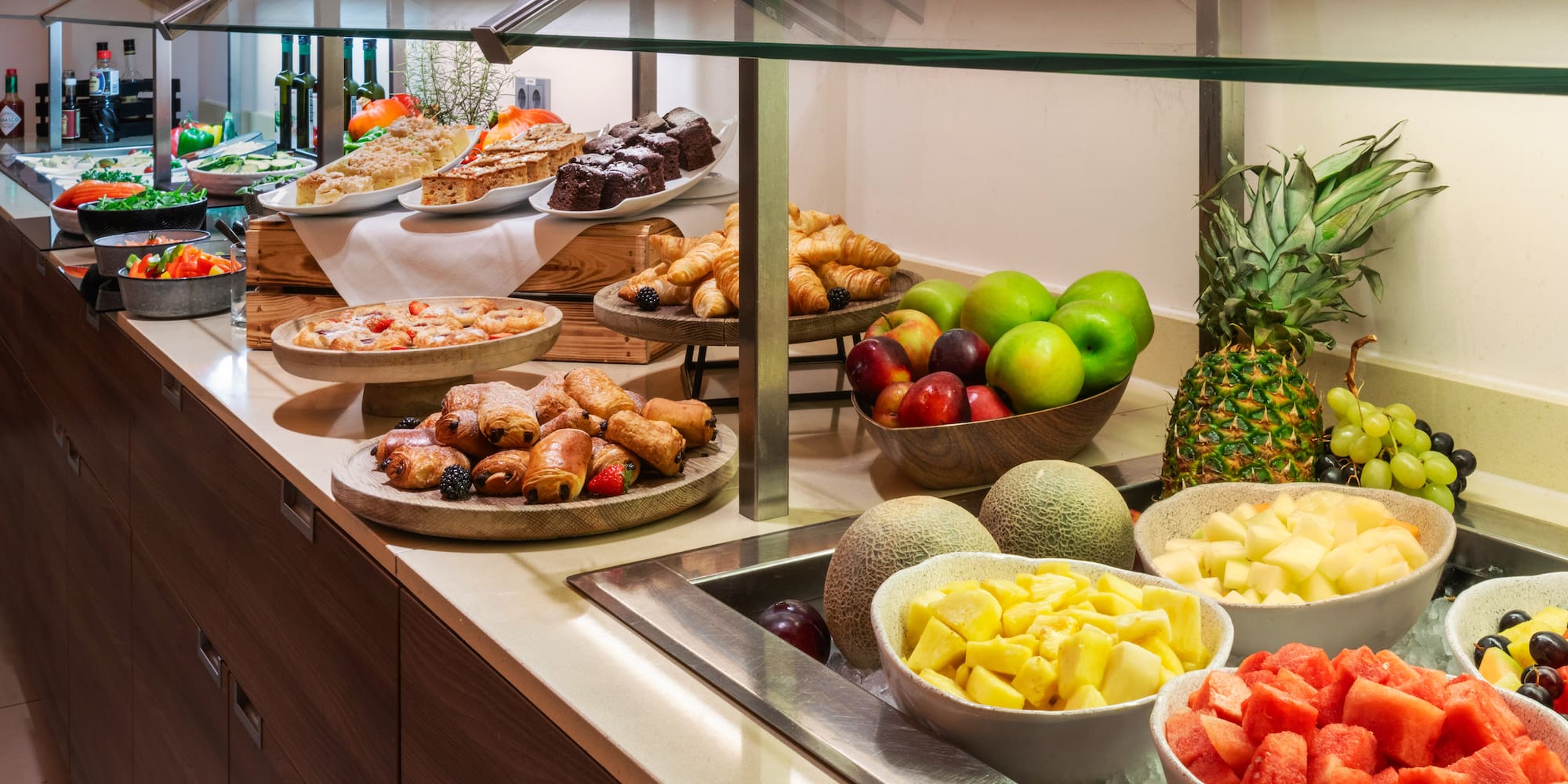 a buffet with food on plates