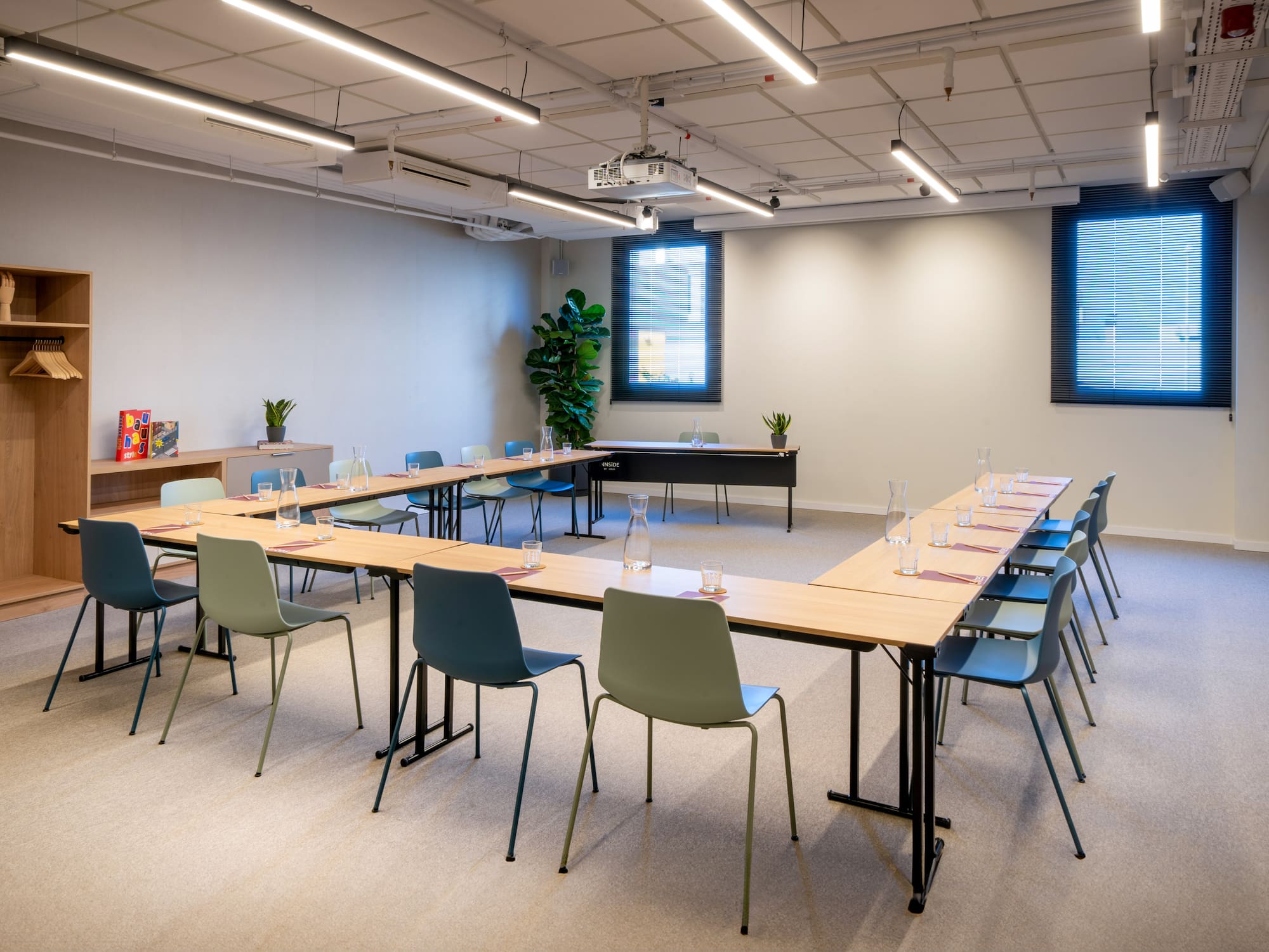 a room with tables and chairs