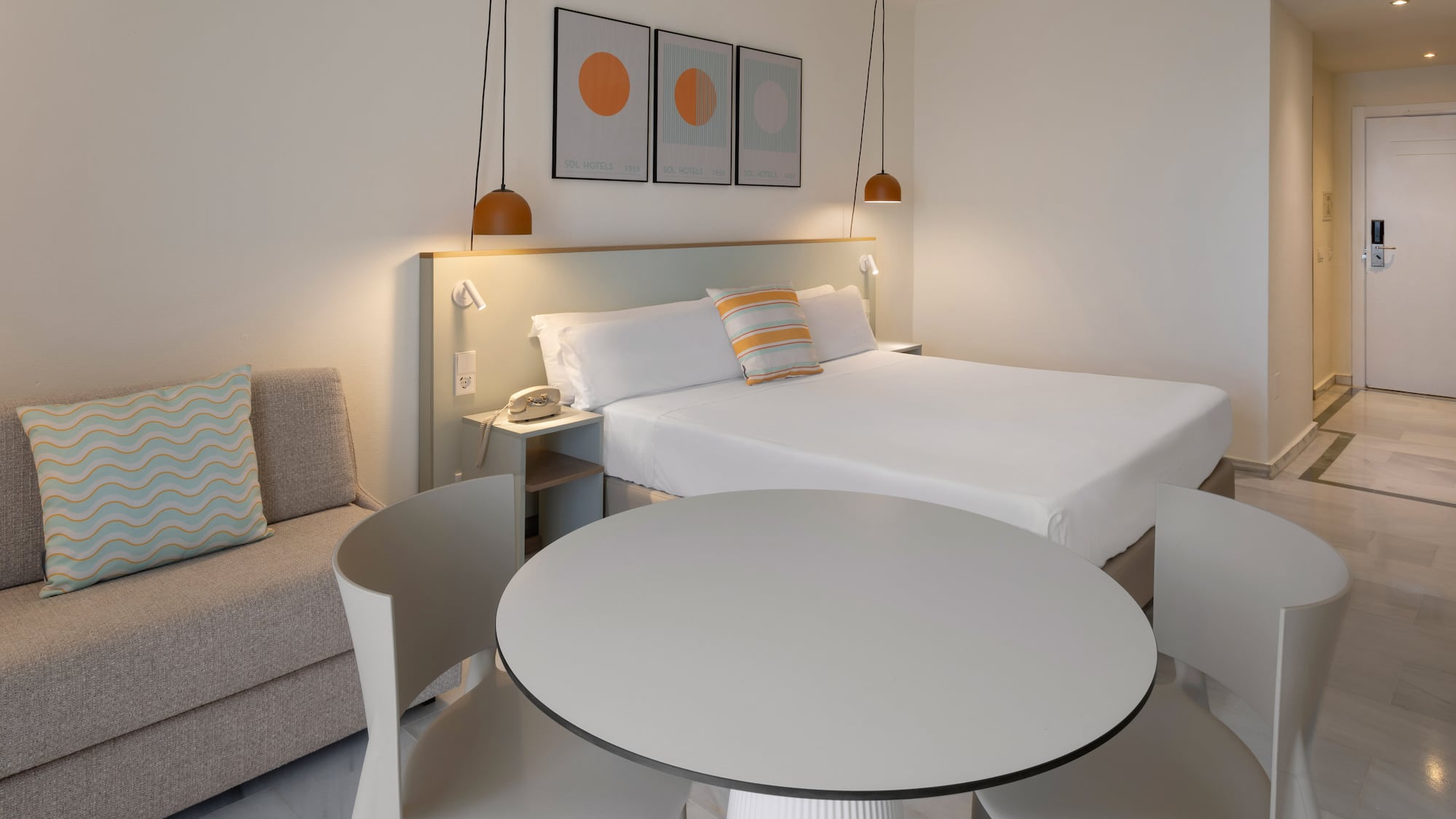 a room with a bed and a table