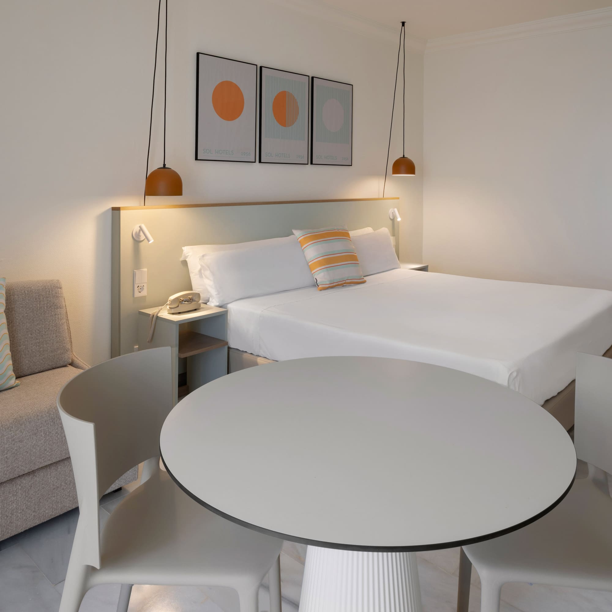 a room with a bed and a table