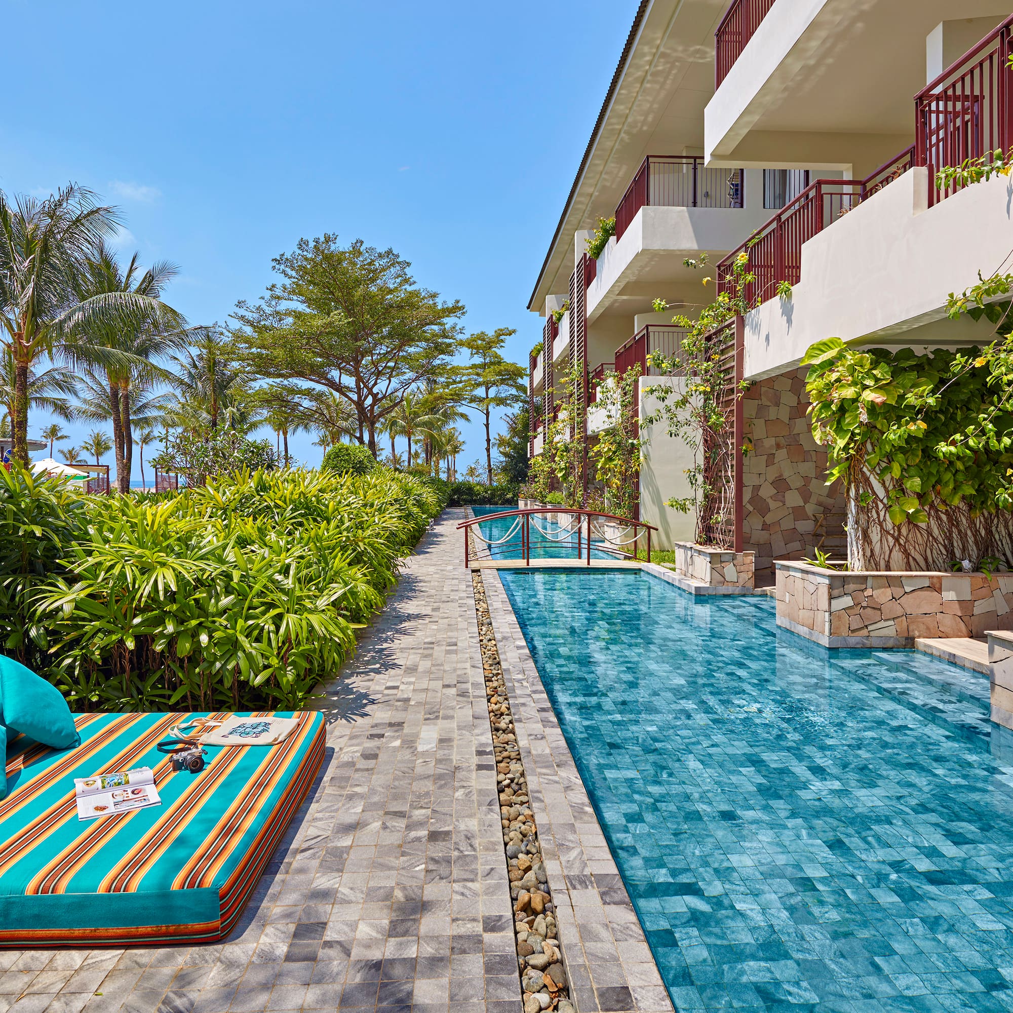 a pool with a blanket and a blanket on it