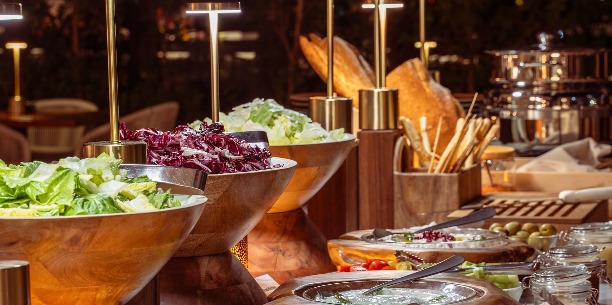 a buffet table with food on it