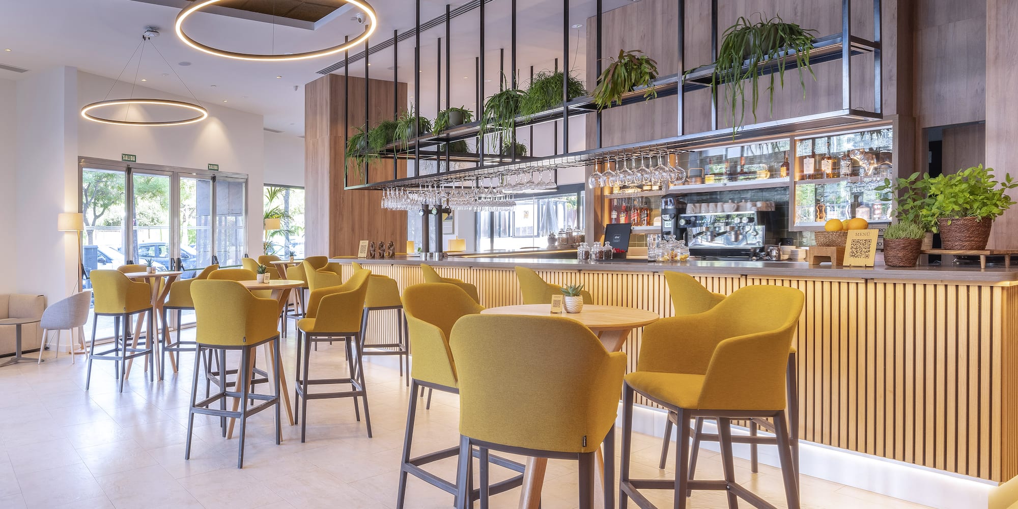 a restaurant with tables and chairs