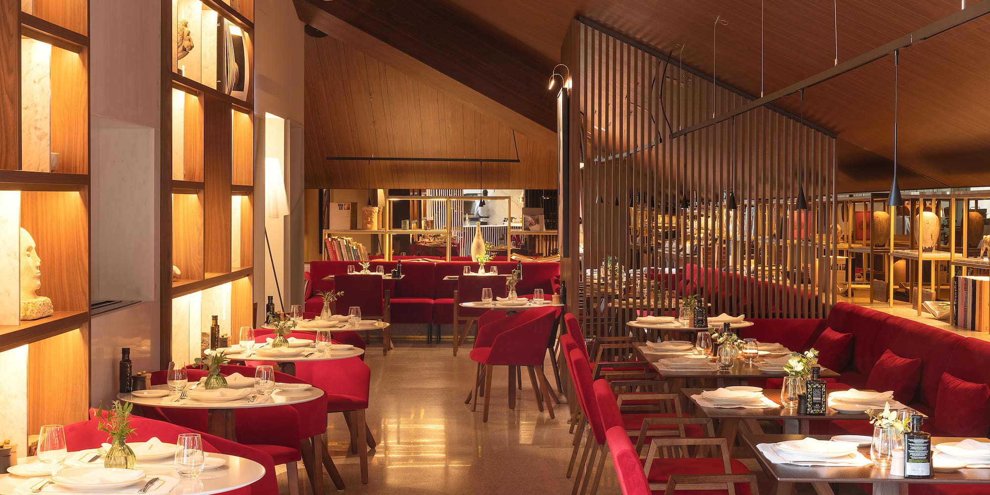 a restaurant with tables and chairs