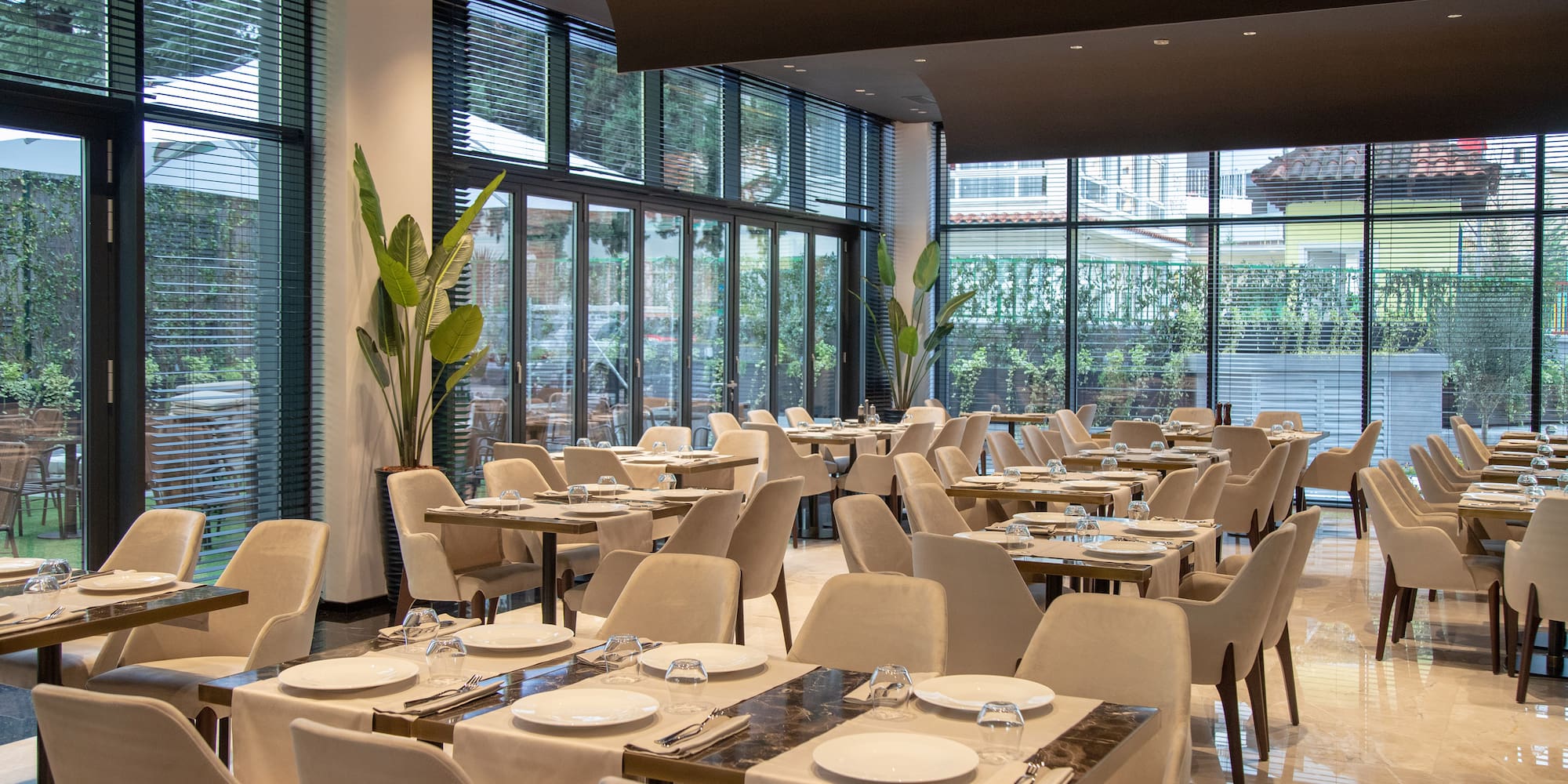 a room with tables and chairs