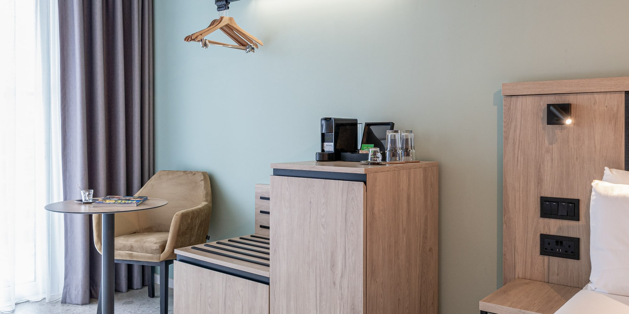 a room with a table and chairs