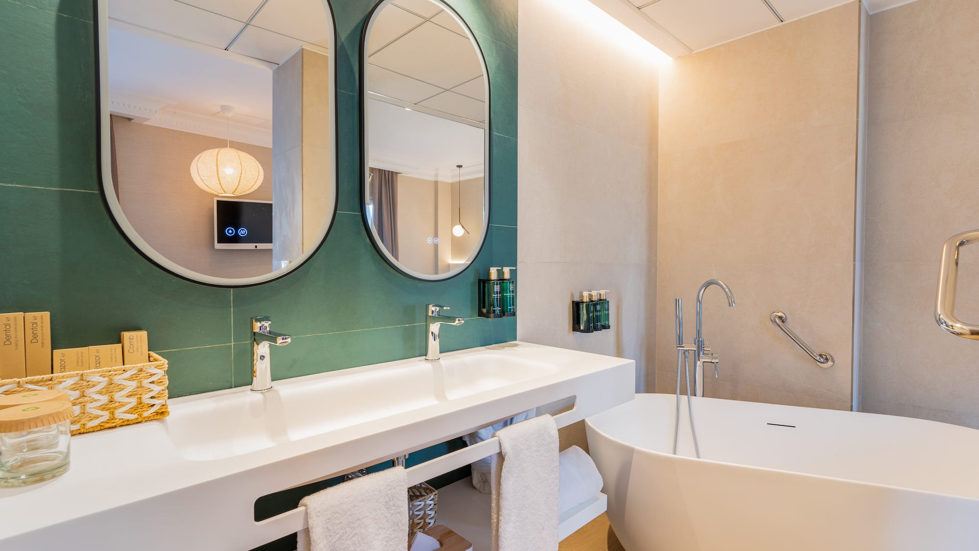 a bathroom with a tub and sink